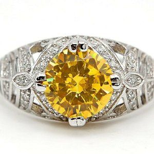 Estate Find: 3ct Canary Yellow Sapphire & White Topaz Ring Sz9